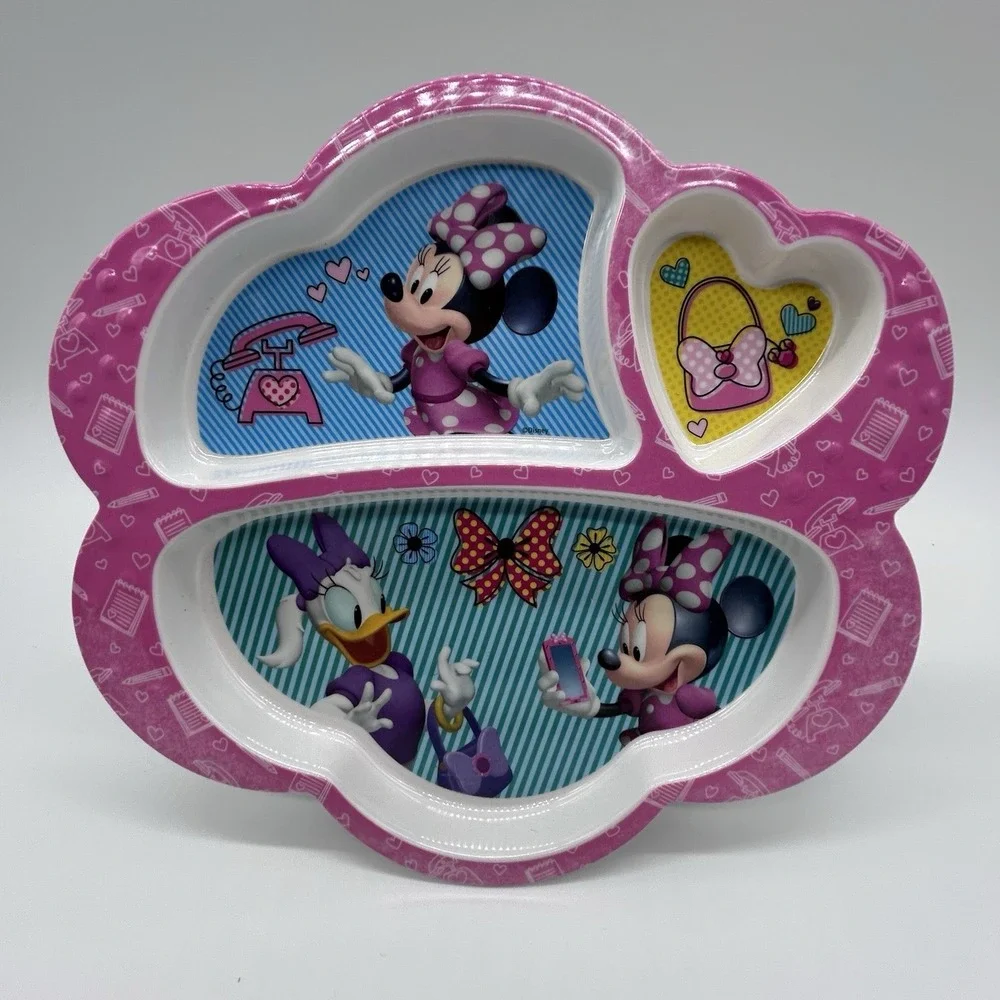 Zak! Designs Disney Pink Melamine Divided Kids Plate Minnie Mouse & Daisy Duck